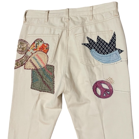 Free People Sunnies Patched Boyfriend Jeans Ivory Size 26 - Picture 8 of 12